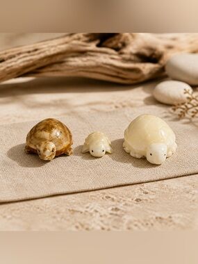 Set of 3 Onyx and Onyx Marble Hand Carved Turtle Figurines